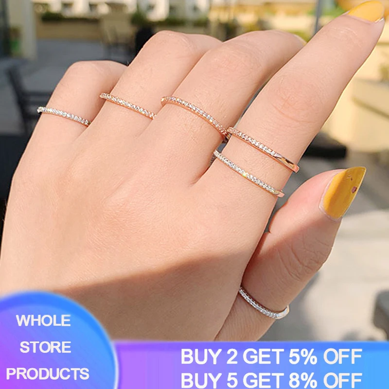 

Fine Circle 1mm CZ Wedding Ring Tibetan Silver Stackable Ring for Women Anniversary Ring Eternity Band Fashion Jewelry