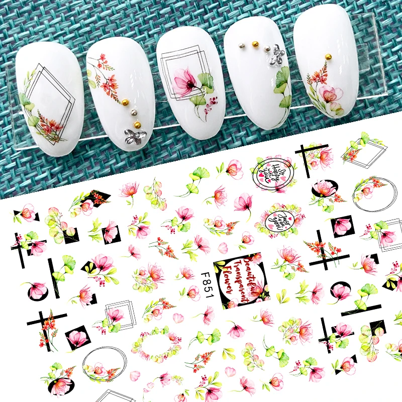 

Beautiful Transparent Flowers 3D Nail Sticker Art Sliders Ginkgo Leaf Line Decals Decorations Stickers For Manicure Accessories