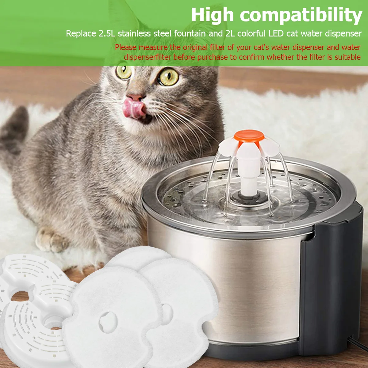 

4pcs Pet Water Fountain Filters Replacement Round Filter with Resin Active Carbon High Compatibility for Cat Dog Fountain Filter