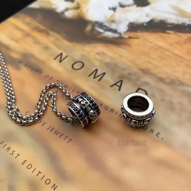 

S925 pure silver skull necklace tide ancient men women with pendant personality fashion gift