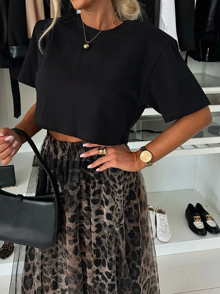 Женская юбка с высокой талией в стиле пэчворк осенняя простая макси леопардовым