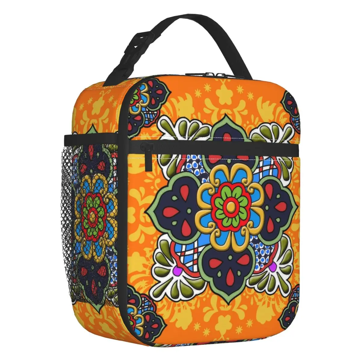 Mexican Talavera Flower Ceramic Tile Portable Lunch Boxes Women Waterproof Thermal Cooler Food Insulated Lunch Bag Kids School
