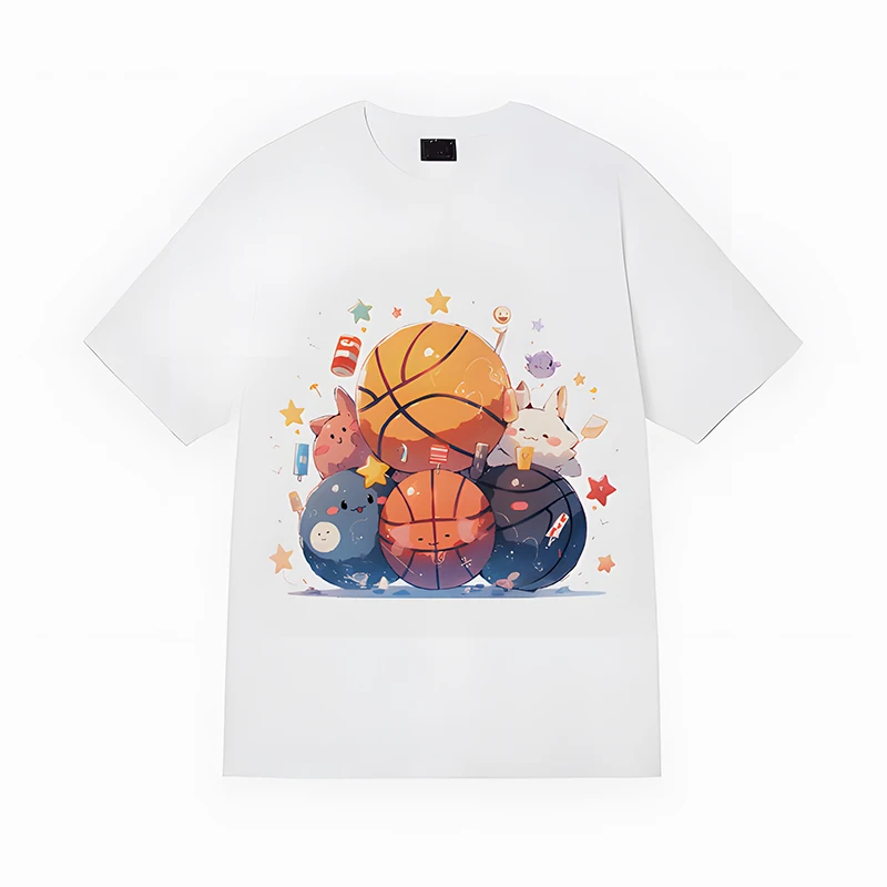 

Men's and women's pure cotton sport-themed Cute Basketball loose-fitting versatile couple's T-shirt