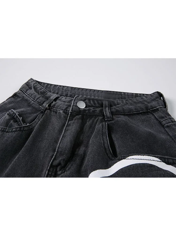 Модные женские джинсы в стиле хип-хоп с принтом корейские свободные повседневные