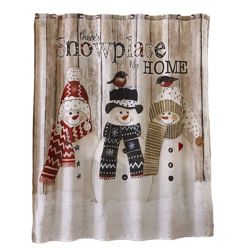 

The Lakeside Snowman Shower Curtain With Retro Winter Print Snowplace Like Home