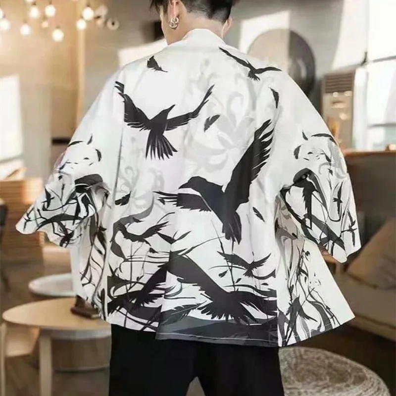 Кимоно мужское в японском стиле юката женская модная пляжная кофта с Оби |