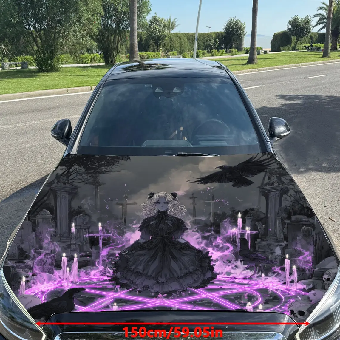 Фото Наклейки на капот автомобиля Dark Gloomy Gothic Girl Pattern, водонепроницаемые самоклеящиеся, устойчивые к царапинам, легко приклеиваемые, прочные автомобильные ПВХ s №2