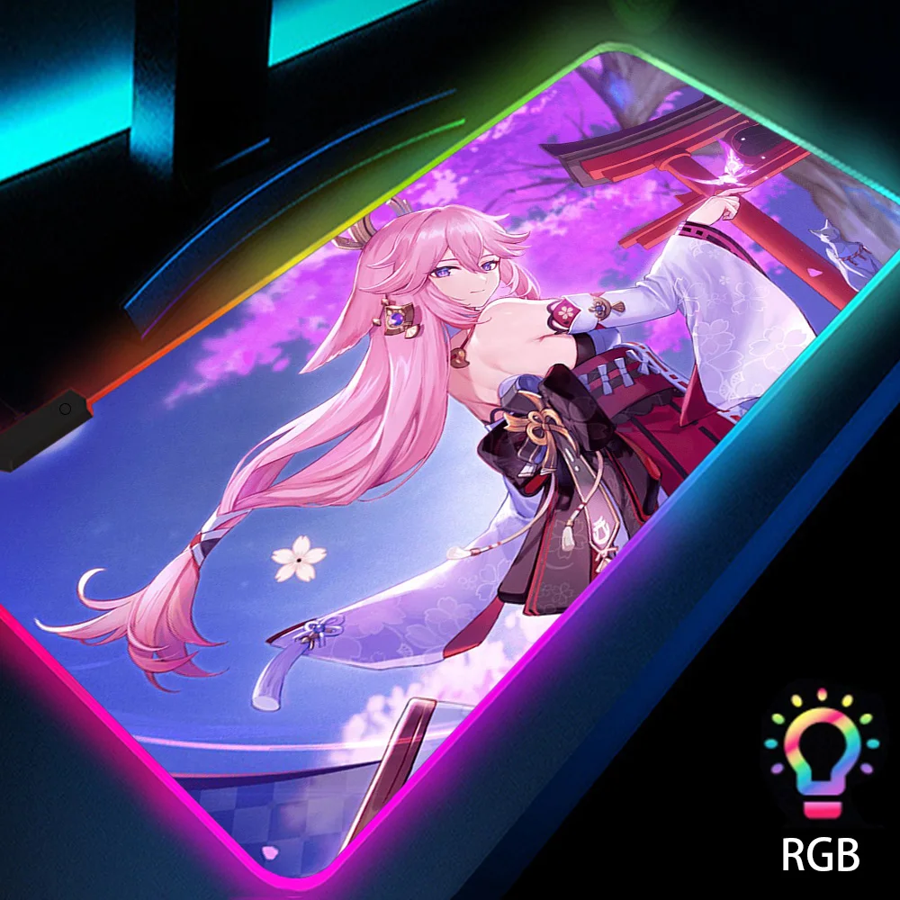 

genshin impact cheap desk pad accessories keyboard caps Mouse pad with backlight mousepad 800×300 pc gamer gaming led rgb