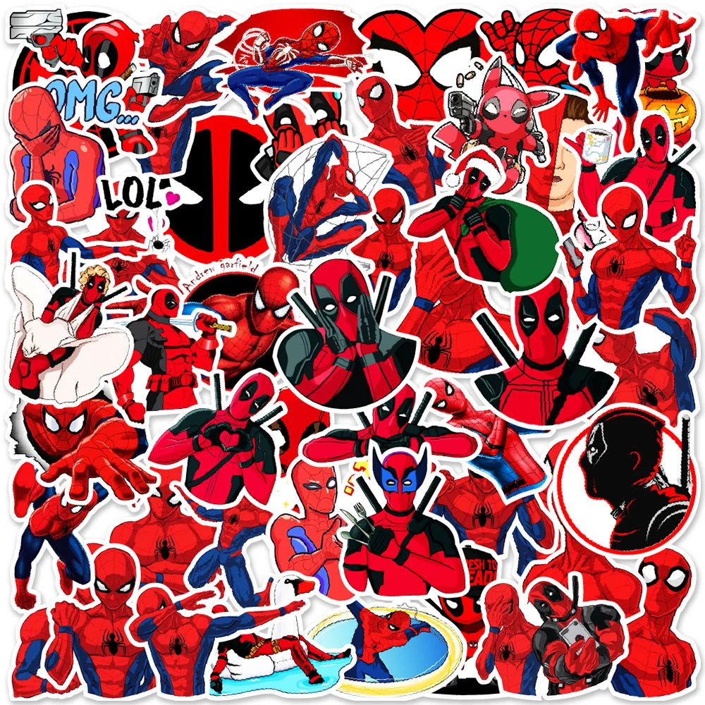 10/30/50PCS Disney Deadpool Spider-Man Cool Stickers for Kids Graffiti Motorcycle Helmet Water Bottle Skateboard Cartoon Sticker - купить по