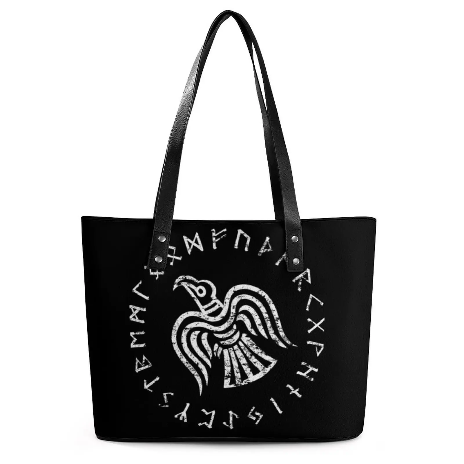 

Скандинавские кожаные сумки-тоут с рисунком викингов Valhalla, состаренная белая Волшебная Сумка-тоут, крутая офисная сумка через плечо, индиви...