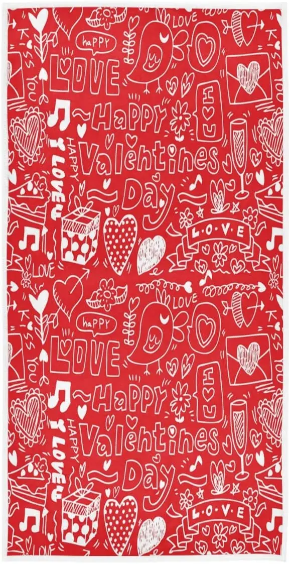 

Valentine's Day Heart Bird Gift Card Pattern Soft Highly Absorbent Guest Large Home Decorative Hand Towels Multipurpose for Bath