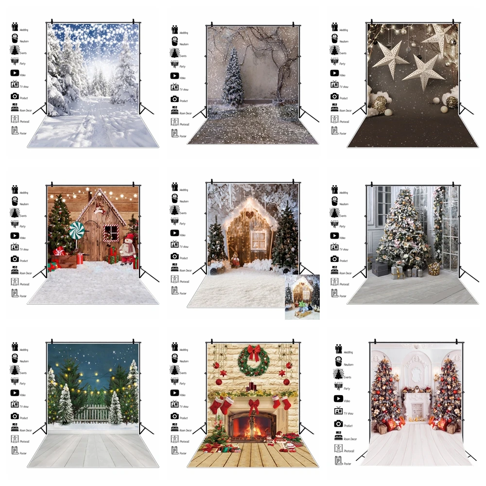 

Merry Christmas Backdrops Xmas Tree Decor Gift New Year Party Wooden Board Child Photo Photography Background For Photo Studio