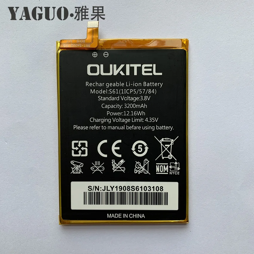 

100% Original Oukitel S61 Battery 3200mAh Battery Backup Replacement for OUKITEL U25 Pro U25Pro MTK6750T Smart Phone