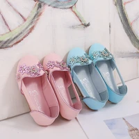 girls princess small leather 2022 kid shoes children spring autumn rhinestone sequins shoes pink blue free shipping size 24 34