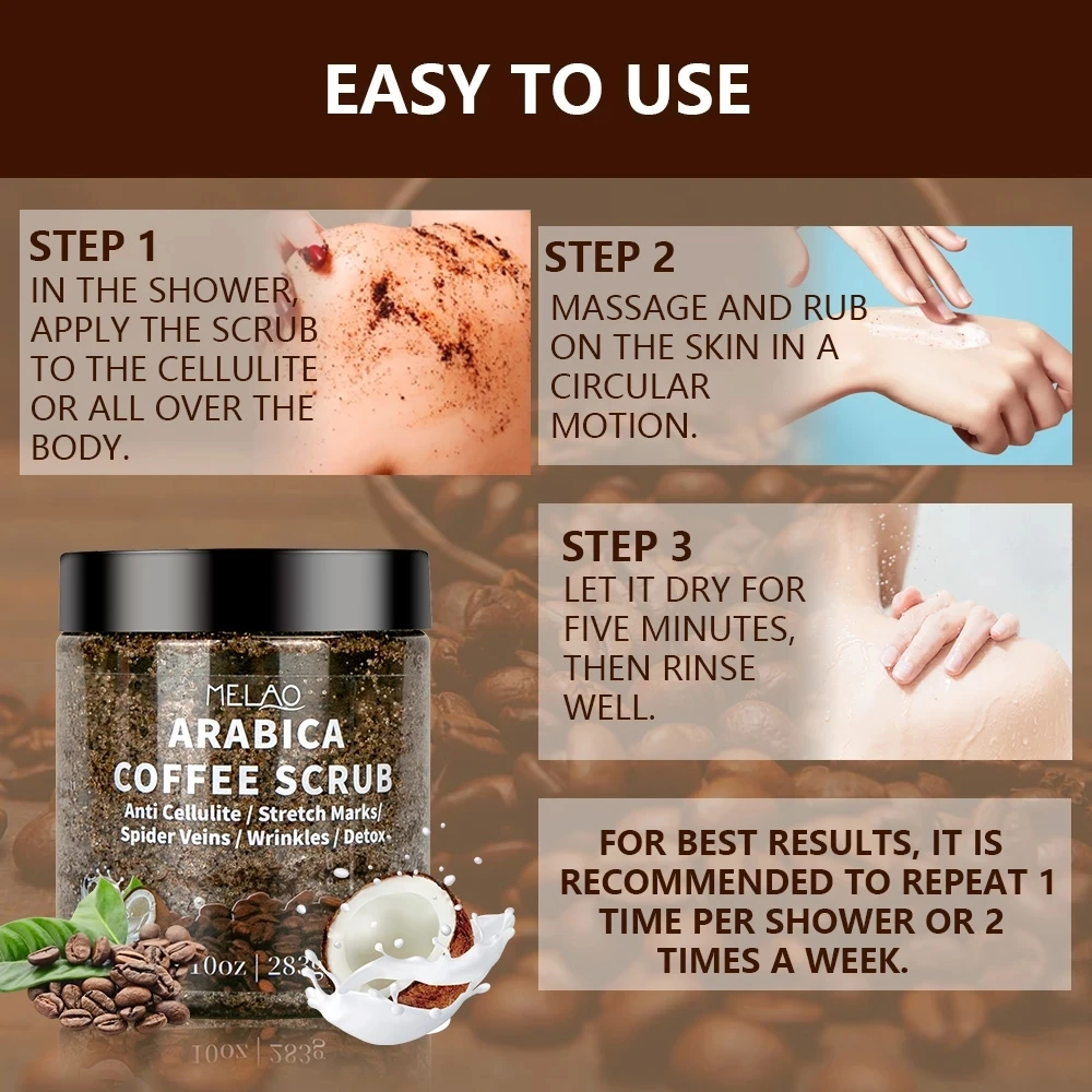 

MEALO Body Arabica scrub bright white smooth cutin remove scar anti cellulite spider lines wrinkles to soften cutin scrub