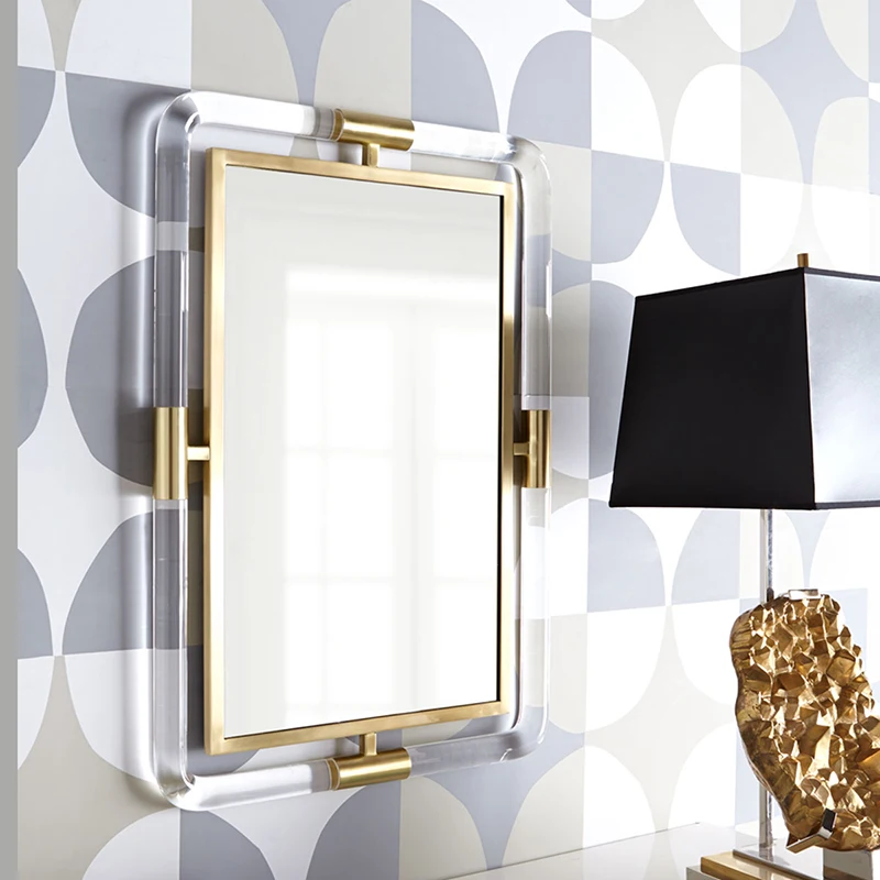 

Luxury Mirror Bathroom Acrylic Metal Frame Nordic Bedroom Rectangle Wall Hanging Mirror Vanity Makeup Espelho Room Decoration