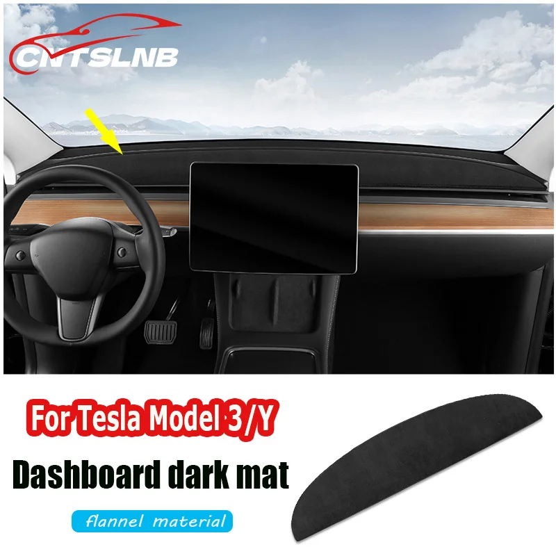 

For Tesla Model 3/Y Top Flannel Dashboard Cover Pad Sunshade Protector Anti-UV Dash Mat Sun-shading Non-slip Car Accessories