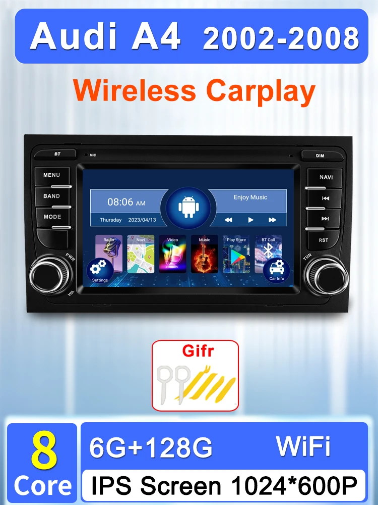

Для Audi A4 B6 B7 B8 S4 RS4 Core 8 2002-2008 Android 13 7-дюймовый автомобильный мультимедийный видеоплеер DSP GPS Carplay