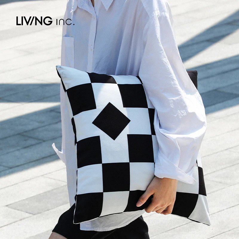 

Шахматная клетчатая подушка в стиле Ins, диван для гостиной, твидовая Подушка, черно-белая наволочка