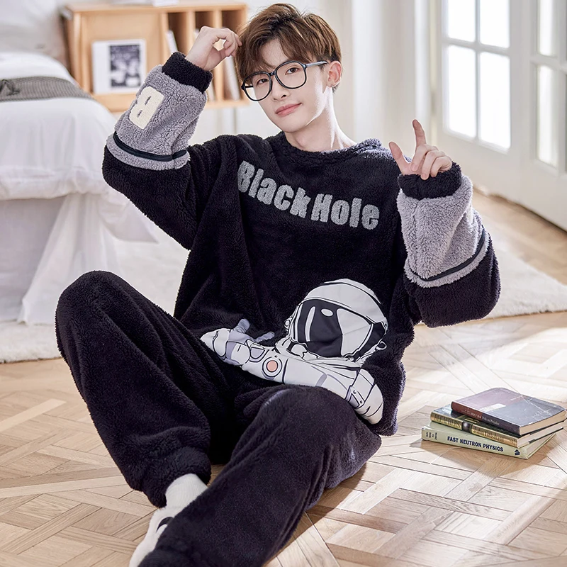 FUNISHI Men's pijama Inspissate Flannel Pajama Set Winter Pajamas Plus Size 4XL Cartoon Loose Version Pullover Sleepwear