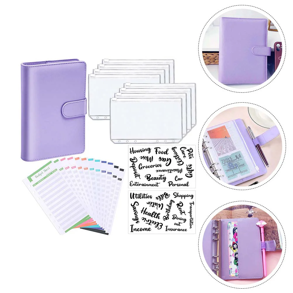 

Binder Notebook A6 Budget Cash Envelopes Notepad Refillable Loose Leaf Zipper Cover Button Snap Sheets Expense Budgeting Paper