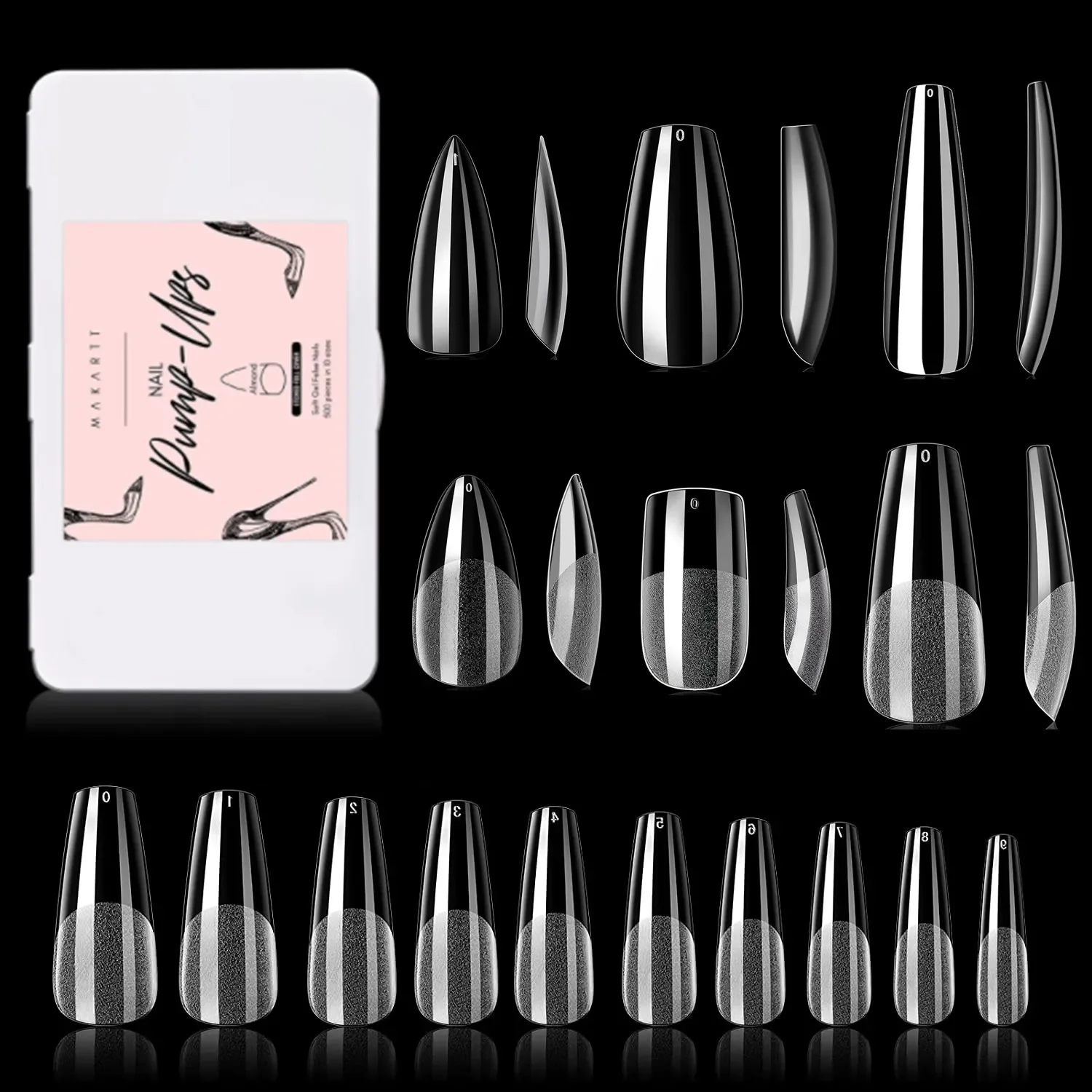 

NEW2023 Soft Gel Full Cover Tips Kit for Soak Off Nail Extensions, 500 Pcs Clear Medium Almond Gelly Tips False Press on Nails