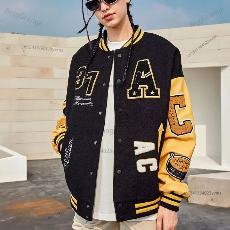 

Letter Embroidery Jacket Women High Street Vintage Hip Hop Flocking Coat Women Loose Fitting Clothes Jackets for Women Tops