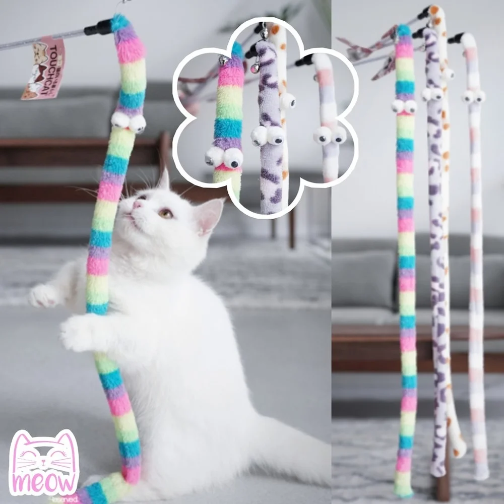 

Cute Caterpillar Cat Kitten Teaser Wand Toy Stick Sponge Kawaii Catcher Interactive Stick Feather Bell Exercise Mainan Kucing