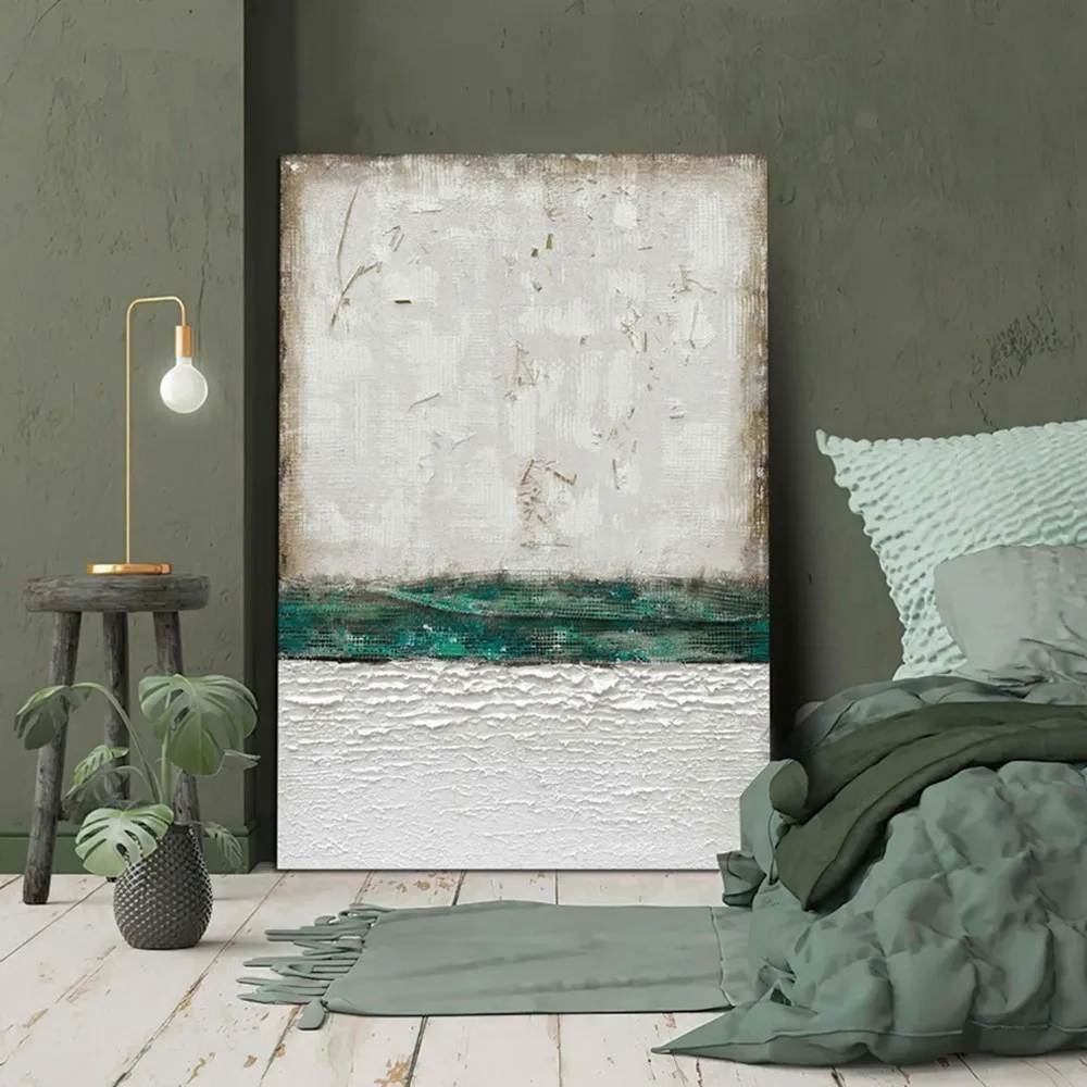 

Картина масляная белая и зеленая ручной работы, абстрактная Современная Текстура для гостиной, украшение ландшафта