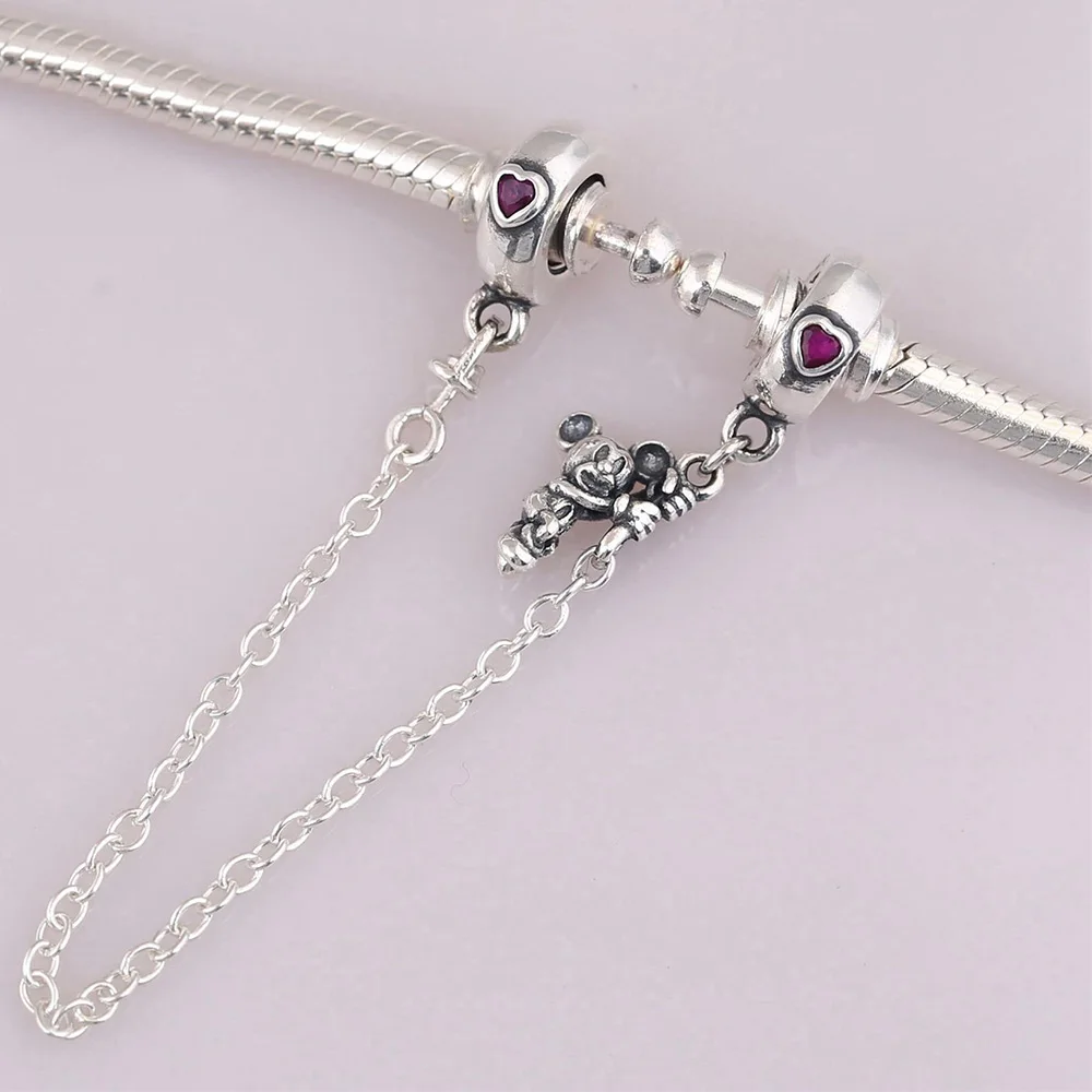 Аутентичный 925-й стерлинговый серебряный бусинный механизм Disn для крепления цепочки безопасности, подходящий для модных женских браслетов и браслетов, подарок, украшение, изготовленное своими руками.
