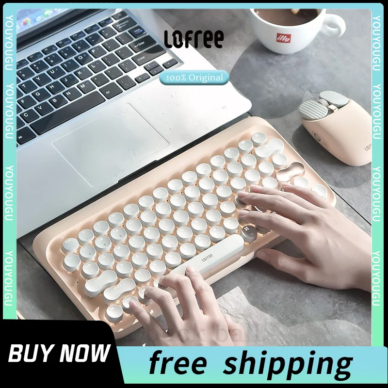 

Lofree Milk Tea Wireless Bluetooth Mechanical Keyboard Simple Style Backlight Dot Keyboard Women Office Game Typewriter Keyboard