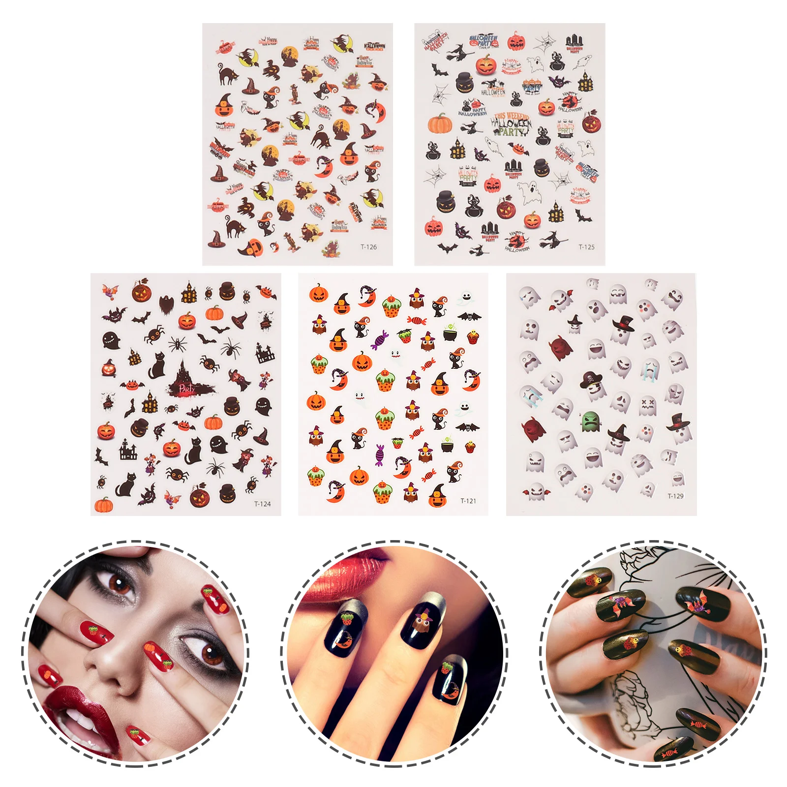 

10 Sheets Nail Stickers Patches Fingernail 3D Decals Decorations Halloween DIY Wraps Waterproof