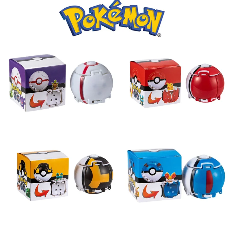 

4Pcs/Set Pokemon Animation Series Pikachu Action Figures kawaii 7CM Poke Ball model Anime Deformed Ball Childrens Gifts Toy