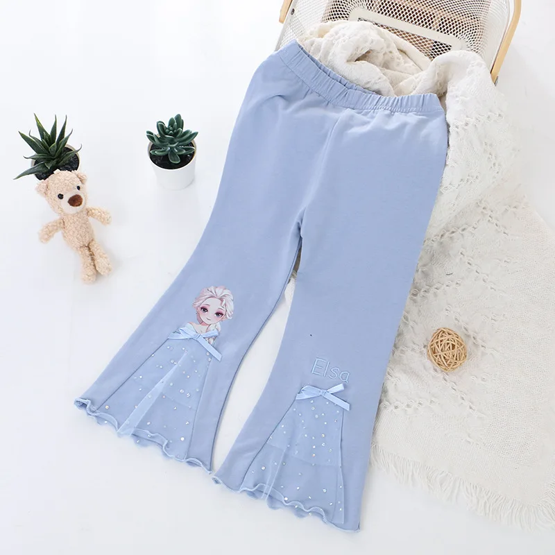 2023 Spring and Summer Leggings for Girls Cartoon Elsa Bell-bottoms 100 Cotton Elastic Kids' Pants Children From 2 to 8 Years enlarge