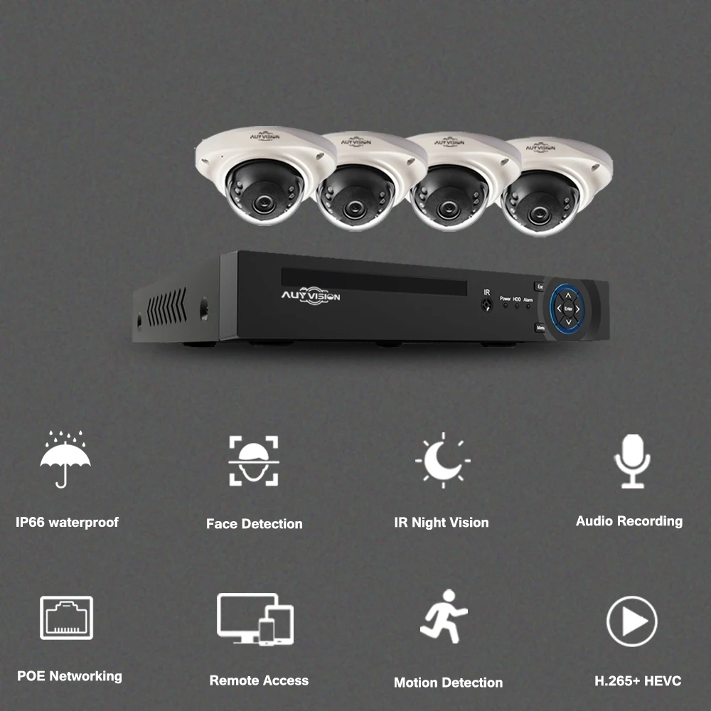 Комплект уличной металлической купольной IP-камеры видеонаблюдения 4K 8 Мп 4 канала