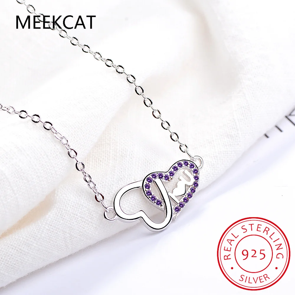 

Настоящее серебро 925 пробы, милое Двойное сердце, ослепительный Фианит, женская свадебная бижутерия, подарок DS2009