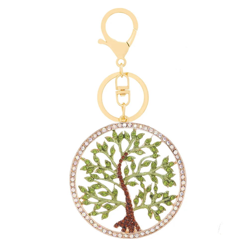 

New Luxury Keychains Tree of Life Alloy Rhinestones Wristlet Key Chain Lucky Key Ring Car Decor Christmas Women Men Gift Lanyard
