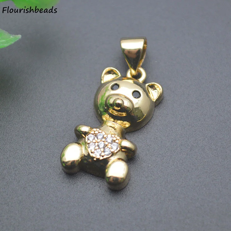 Fashion Design Nickel Free Anti Fading Gold Plated CZ Pave Cute Bear Metal Charms Pendants for Jewelry Necklace Making 20pcs