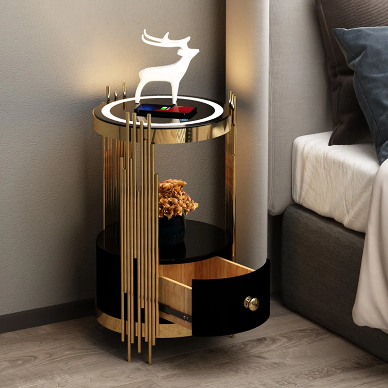 

Modern Round Nightstands Vanity Narrow Bedside Marble Wood Nightstands Cabinet Storage Mesilla Noche Livingroom Furniture Set