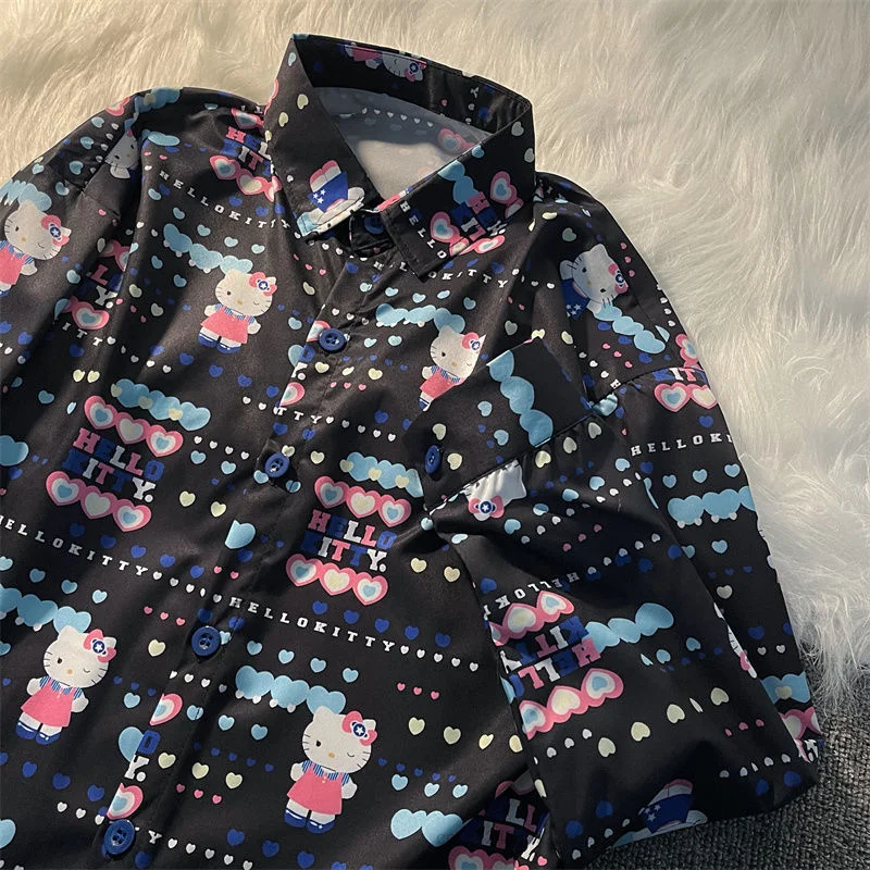 Блузка с принтом Hello Kitty Женская модный винтажный черный топ оригинальным