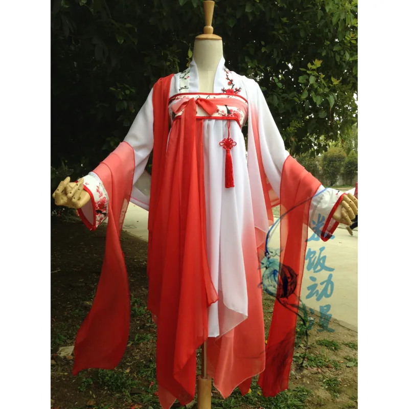 Женская модель цветок сливы антроморфная белая красная градиентная нагрудная