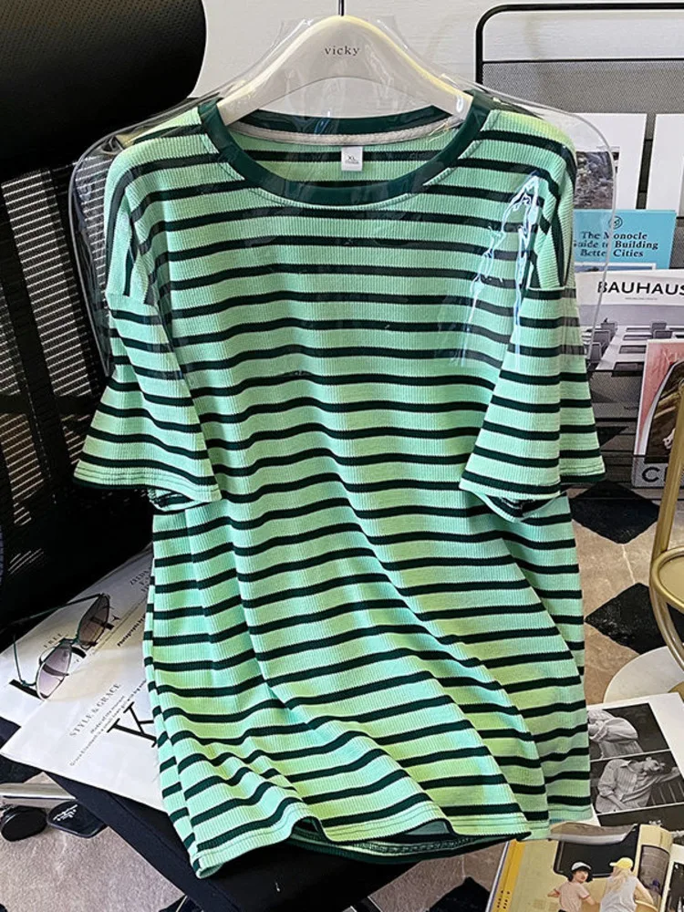 

Oversize Classic Stripe Basic T-shirts Women 2022 Summer Korean Casual Loose Short Sleeve Large T-shirt Harajuku Hip Hop Tops