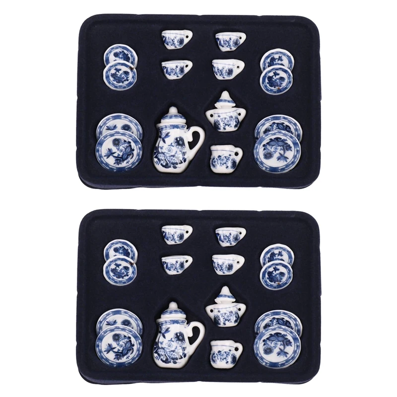 

2X столовая посуда из Китая керамический чайный набор кукол искусственный синий цветок