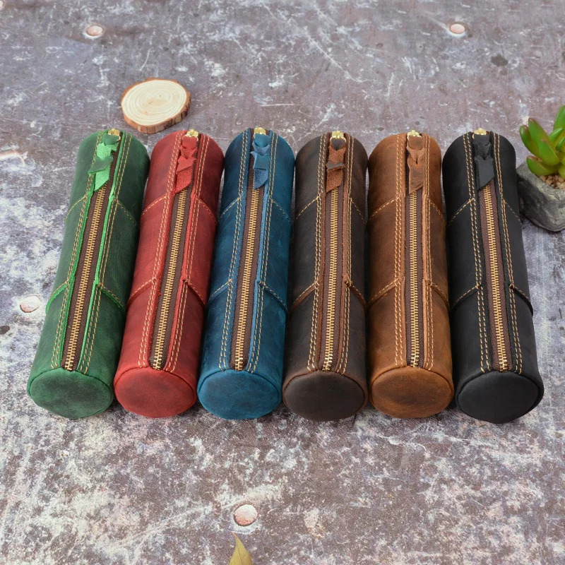 

Genuine Leather Pencil Bag Fountain Pen Stationery Holder Handmade Student Pen Protective Cover Storage Bag School Supplies