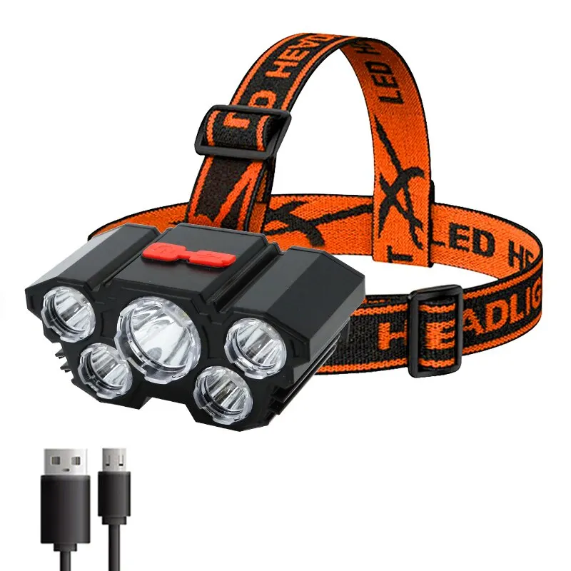 

Portable Rechargeable Led Head Flashlight with Built In 18650 Battery Strong Light Camping Adventure Fishing Head Light Headlamp