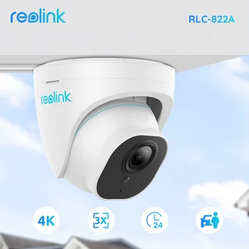 Reolink 4K PoE Camera RLC-822A 3x Optical Zoom IP camera Human/Car Detection Audio Recording IP66 8MP HD Smart Home Security Cam