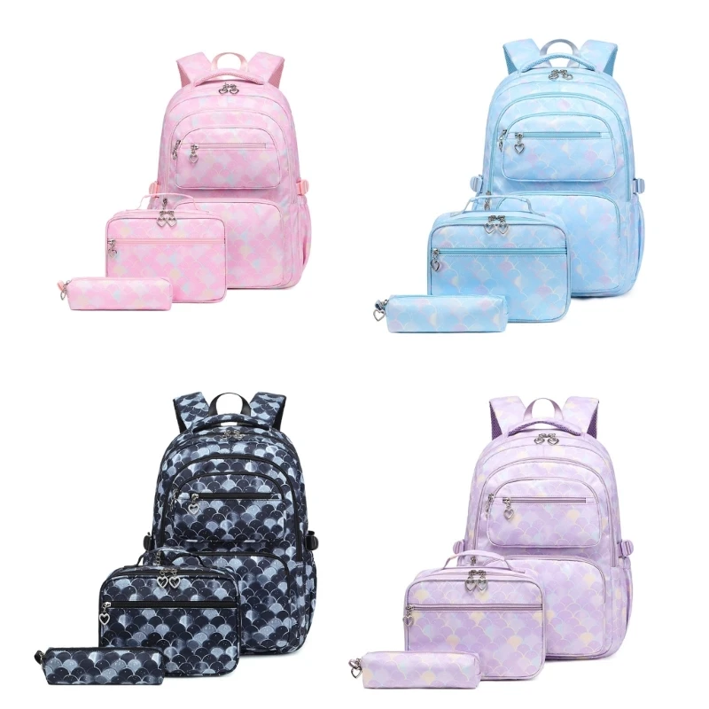 

3pcs Backpack Insulated Lunch Bag Pencil Bag Large Capacity School Bookbag