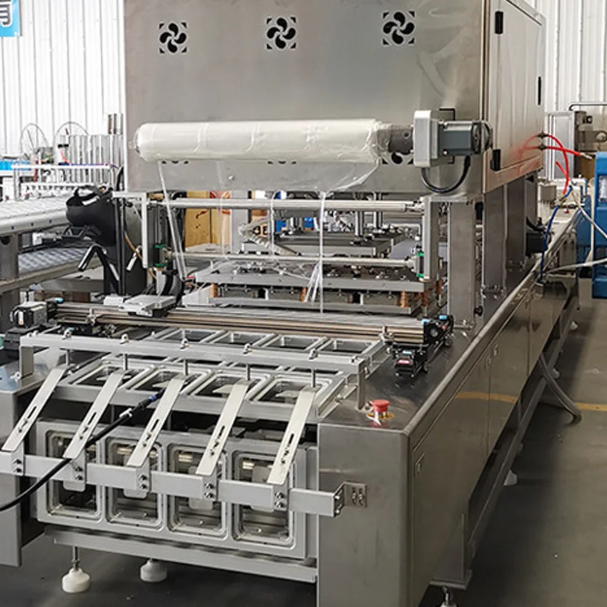 Фото Автоматическая машина для вакуумной упаковки с газонаполнением и непрерывным движением для пластиковых контейнеров и лотков для пищевых продуктов, на заказ №4