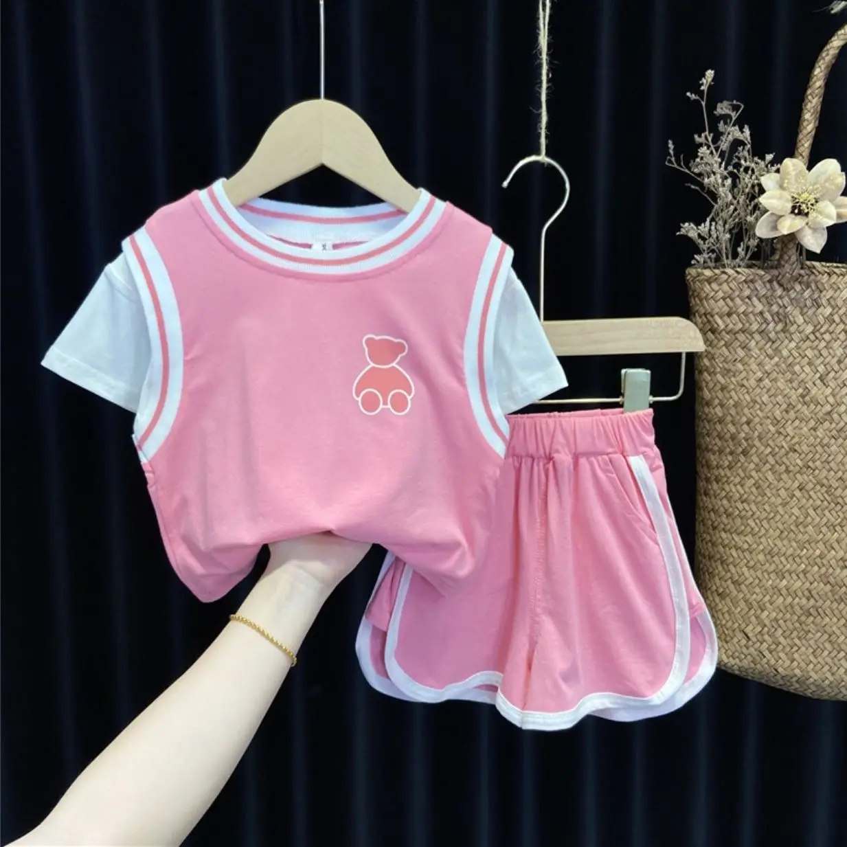 Children's Clothing Girls Summer Suit Two-piece Small Children Half-sleeve T-shirt Shorts 12345 Y Baby Loose Casual