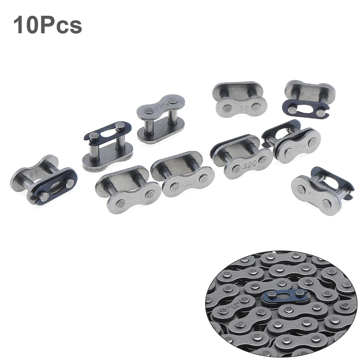 

10 шт. 420 цепь для мотоцикла, звено из стального сплава, сверхмощный Соединительный звено цепи для велосипеда, каратинга, ямы, вездехода, скуте...